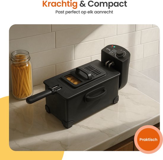 Goliving Frituurpan 3L - Friteuse - Glazen Kijkvenster - Tot 190°C - 2000W - RVS - Zwart