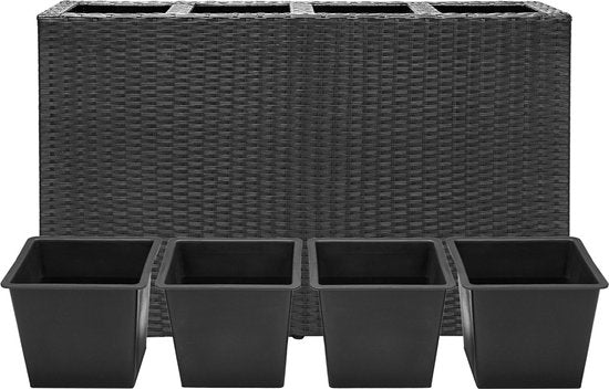 Casaria Plantenbak Polyrattan 95x27x60cm met Waterafvoer - Zwart