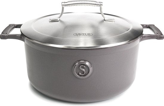 Saveur Voyage Braadpan Ø25 cm – Ovaal Gietijzer – PFAS-vrij – Geschikt voor Inductie & Oven – Grijs – Voor Stoven & Slowcooking