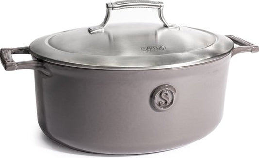 Saveur Voyage Braadpan Ø30 cm – Ovaal Gietijzer – PFAS-vrij – Geschikt voor Inductie & Oven – Grijs – Voor Grote Maaltijden, Stoven & Slowcooking