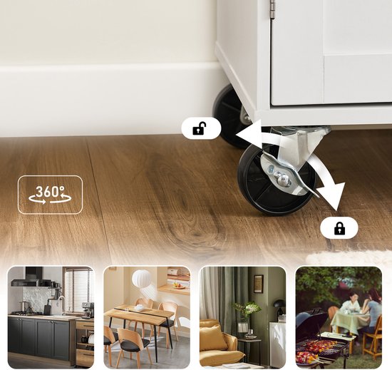 SoBuy Verrijdbaar Keukeneiland - Keuken Trolley - Keukenkast op Wieltjes - voor Eetkamer of Keuken, Wit 99x40x85 cm FKW133-WN