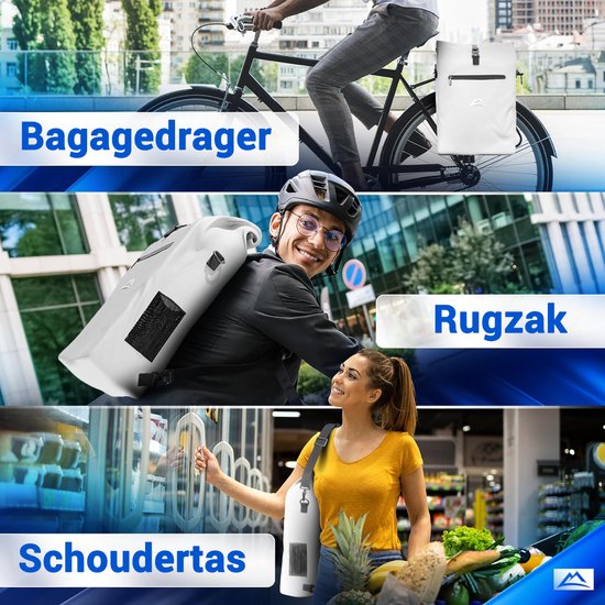 Nextcover 3in1 Fietstas Enkel voor Bagagedrager [PVC vrij] | Waterdichte Fietstas, Rugzak en Schoudertas 25L | Ideaal voor Laptop en Wekelijkse Aankopen | Fiets Tas Enkele | Fietstassen