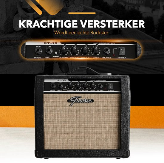 Finesse Elektrische Gitaar met Versterker - met Videocursus - TE Gitaar - Volwassenen - Kind - Blauw