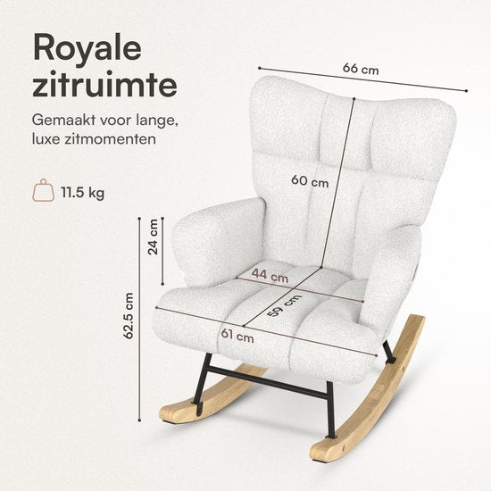 Flowsense Schommelstoel Teddy Wit - Schommelstoel Volwassenen Baby - Voedingsstoel Stoel Babykamer - Fauteuil met Armleuning Design - Relaxstoel - Relaxfauteuil