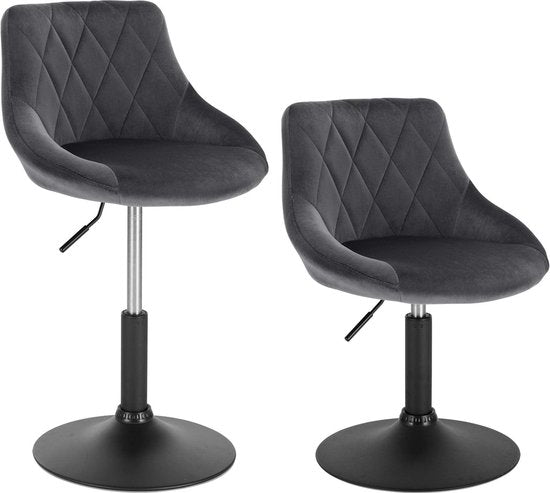 Rootz Velvet Barkruk - Tegenstoel - Verstelbare zitting - Draaikruk - Lounge Sessel - Gewatteerde kruk - Keukenstoel - Donkergrijs - 22,0x19,3x15,7 inch