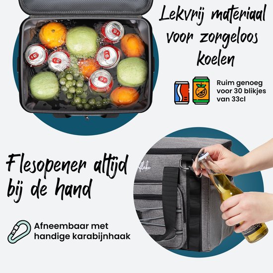 Koeltas Groot - 22 Liter - 5 Laags Geïsoleerde Picknicktas voor Volwassenen - Lunchtas - Grijs - Sunflake