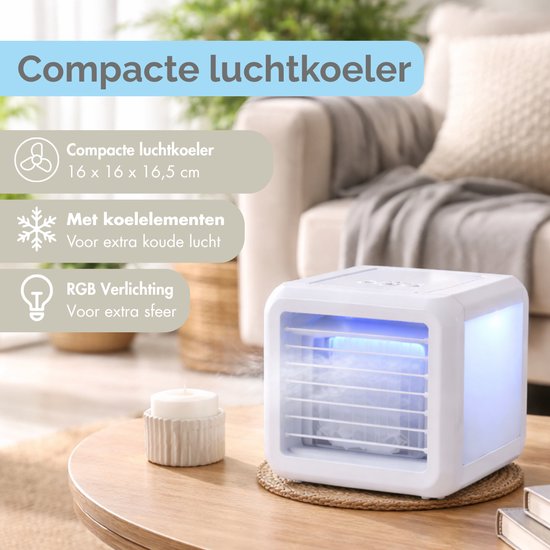 Lifetime Air Mini Air Cooler - Luchtbevochtiger Aircooler met 2 Koelelementen - Luchtkoeler met Water en 3 Standen - Mobiele Airconditioning zonder Slang voor Slaapkamer - 16 x 16 x 16,5 cm