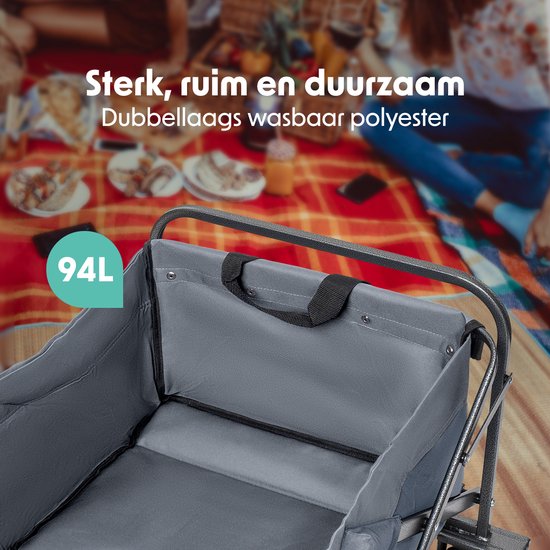 LifeGoods Bolderkar - Opvouwbaar - 80KG Draagkracht - 94L - Wasbaar Polyester - Grijs