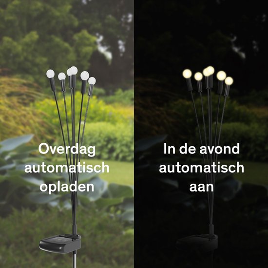 Sinji Firefly LED lampen - Tuinverlichting op zonne-energie, Solar Sfeerlampen, Water & Stofdicht, Geschik voor buiten, 2 Stuks, Zwart