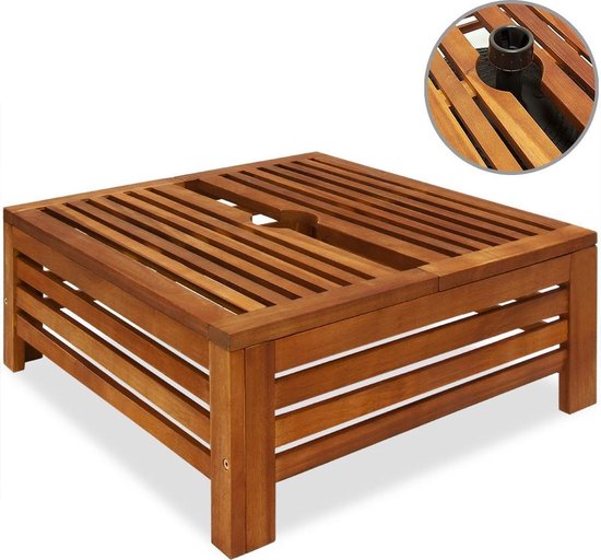 Casaria Parasolvoet Tafel – Weerbestendig Acaciahout – Ø8 cm Parasolgat – 62 x 62 x 26 cm – Bruin