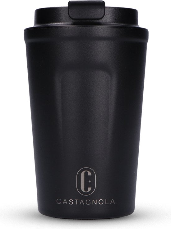 Castagnola Thermosbeker - Koffiebeker To Go - Reis Mok voor Koffie en Thee - Theebeker - 380 ML - RVS - Zwart