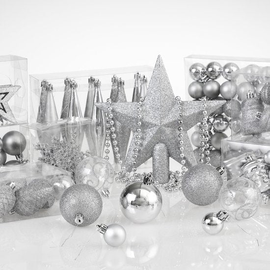 Kerstballen - 102 stuks - Zilver