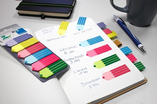 Info paginamarkeringen - potlood - 6 x 25 vellen - 18x55mm - paars, geel, rood, blauw, roze, groen - IN-5672-93
