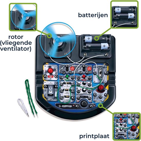 Velleman Elektronische projectenkit voor kinderen vanaf 8 jaar, verken de basisprincipes van elektronica met 18 spannende experimenten, leerzaam en interactief speelplezier, led, ventilator en geluid