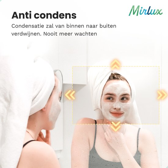 Mirlux Badkamerspiegel met LED Verlichting & Verwarming – Wandspiegel Rechthoekig– Anti Condens Douchespiegel - 90x65CM