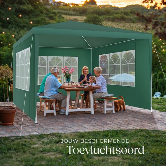 Tectake Partytent - Paviljoen - Opvouwbaar - Zijwanden - Waterdicht - 300 x 300 cm – Groen