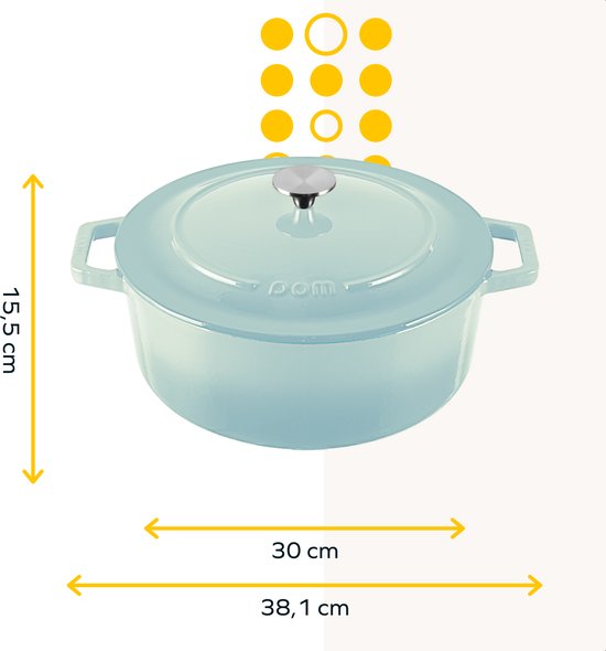 MOA Gietijzeren Braadpan - 7,2L - Voor Alle Warmtebronnen incl. Inductie - Met Deksel - Ø 30cm - Anti-Aanbaklaag - Lichtblauw
