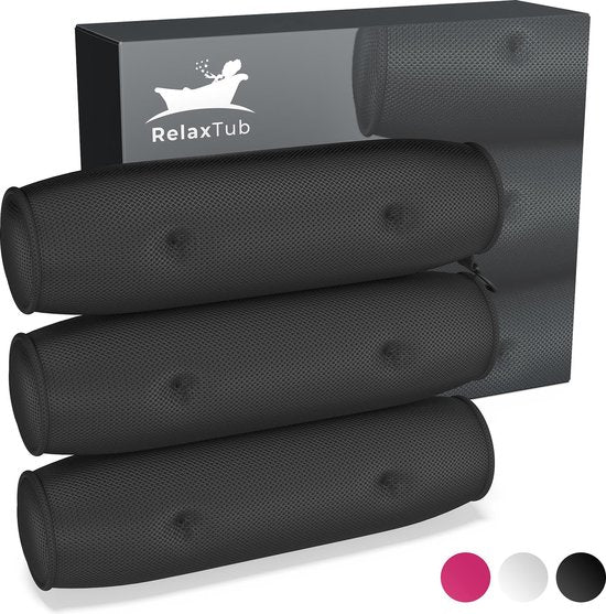 RelaxTub® Badkussen - Nekkussen Bad - Badkussens voor in Bad - 6 Sterke Zuignappen - Anti Slip - Waterdicht - Hoofdsteun Bad - Voor Hoofd, Nek en Schouders - Badkussen Zwart
