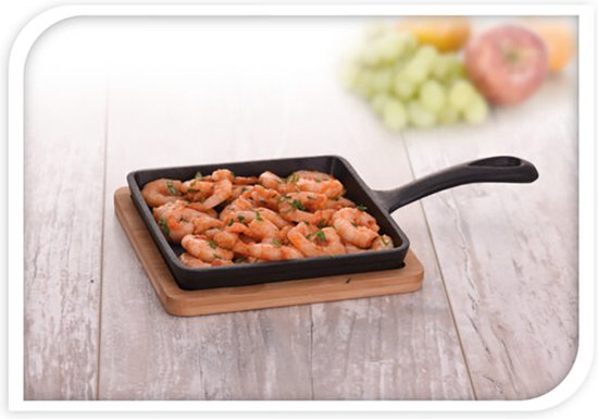 Excellent Houseware Serveerpannetje met plank - gietijzer - bamboe hout - 14 cm