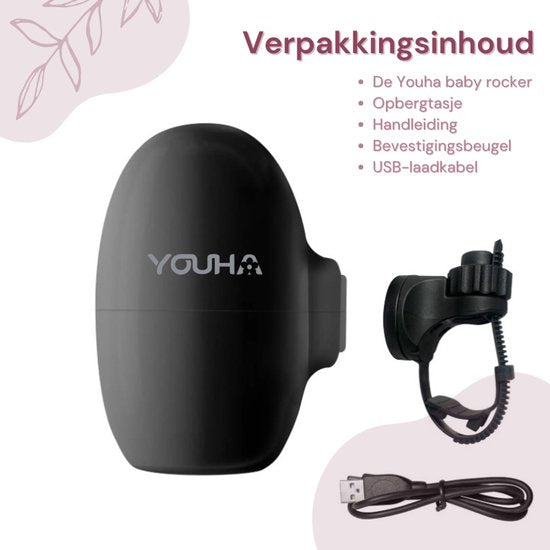 Youha Baby Rocker – Automatisch je kinderwagen of buggy wiegen - Handen vrij van het wiegen - Rocker voor kinderwagen - Slaaphulp baby - 5 wiegstanden - Inclusief opbergtasje & oplaadkabel - kleur: zwart