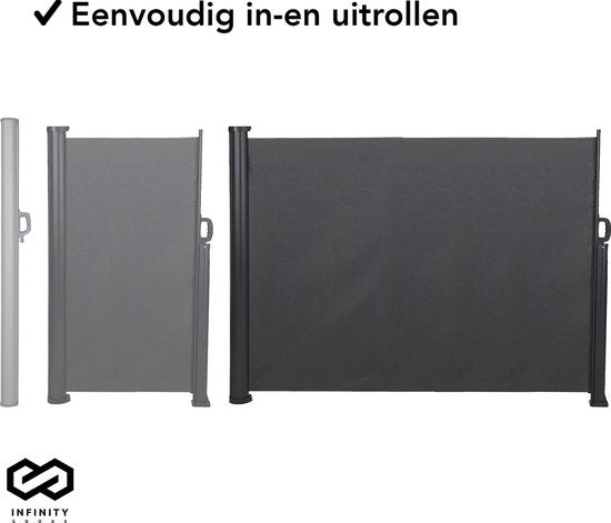 Infinity Goods Uittrekbaar Windscherm - 300 x 140 cm - Antraciet – Oprolbaar – Uitschuifbaar – Wind- en Zonbescherming – Privacy voor Tuin, Balkon, Strand en Terras
