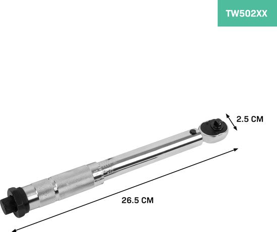 VONROC Momentsleutel ¼” - 265mm - 5-25Nm – Incl. 12-delige bitset (8 x Inbus, 4 x Torx) en 100mm verlengstuk - in stevige opbergkoffer