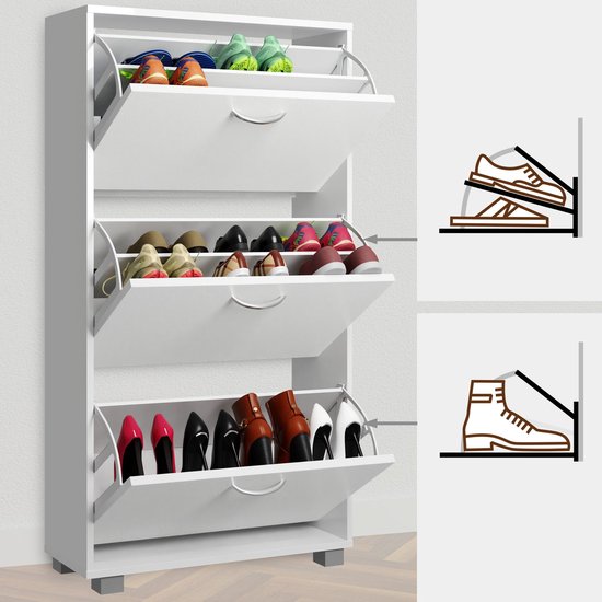 Casaria Schoenenkast 3 Kleppen – 115x60x24cm – 18 Paar Schoenen Wit