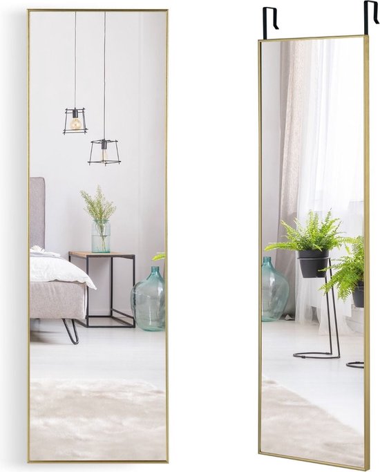 Coast Wandspiegel – Volledig Lichaamsniveau – Met Verstelbare Hanghaken – 37 x 120 cm – Gouden Kader