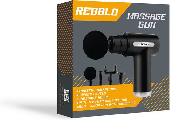 Rebblo Massage Gun - Sport en Relax Massage Apparaat - Elektrisch Massagegeweer - Massagepistool met 6 Snelheden en 4 Massageknoppen - 24 W - 1800 mAh