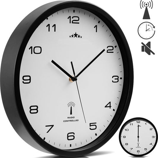 Monzana Wandklok – Radiogestuurd Automatische Analoog Ø31cm - Zwart Wit