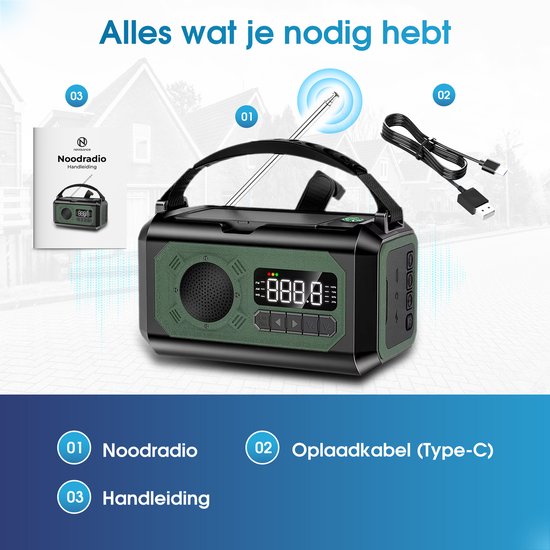 Novalance Noodradio - Solar Opwindbaar 12.000mAh - MODEL 2025 - Solar powerbank - Survival Noodpakket - Zaklamp - Noodpakket – Noodrantsoen - Radio