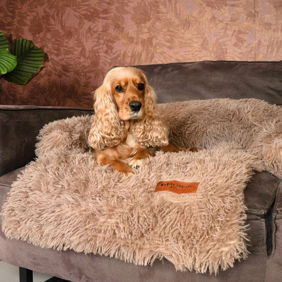 By Cee Cee Origineel Hondendeken Bank – Hondenkleed Bank - Hondenmand - Premium - Volledig Afritsbaar - Fluffy Mokka - Maat M – 90x90