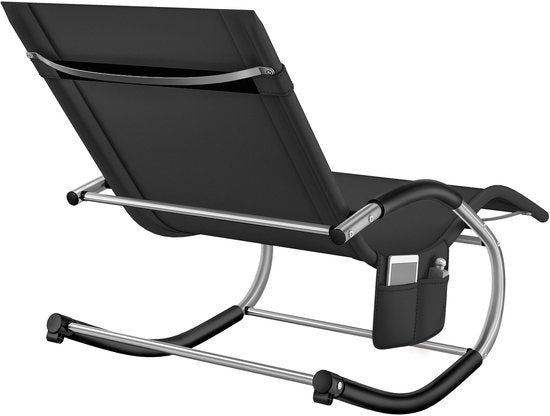 tectake® Ligstoel Taya - Ergonomisch Ligbed voor Tuin, Terras, Balkon - Relaxstoel met Schommelfunctie - Tuinstoel met Comfortabele Armleuningen, Hoofdsteun en Opbergvak - Weerbestendig en Waterafstotend - 120kg Draagkracht - Zwart