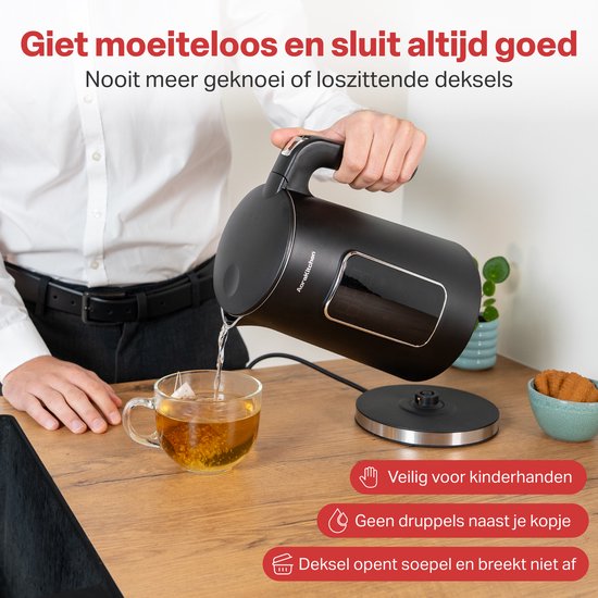 AoraKitchen Waterkoker - LED Touchscreen - Instelbare Temperatuurregeling - Waterkokers - 1.7L - Elektrisch - Cool Touch - Zwart
