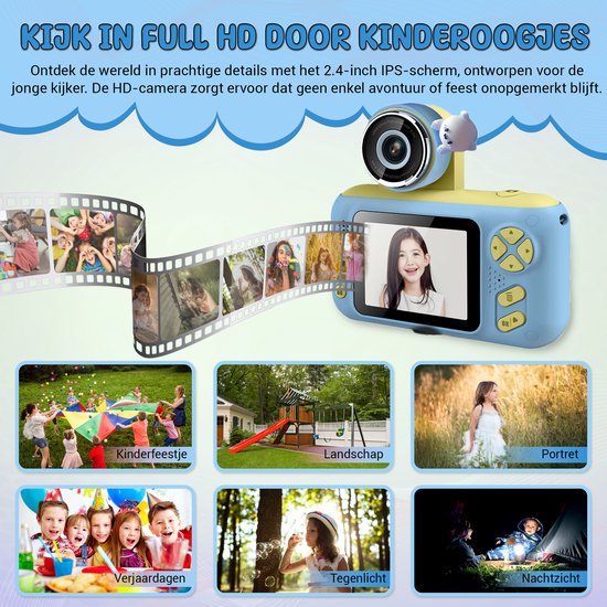 K&L Digitale Kindercamera Kids - Kinder vlog camera - Kindercamera's Digitaal - Fototoestel Kinderen - Kinderfototoestel - Blauw
