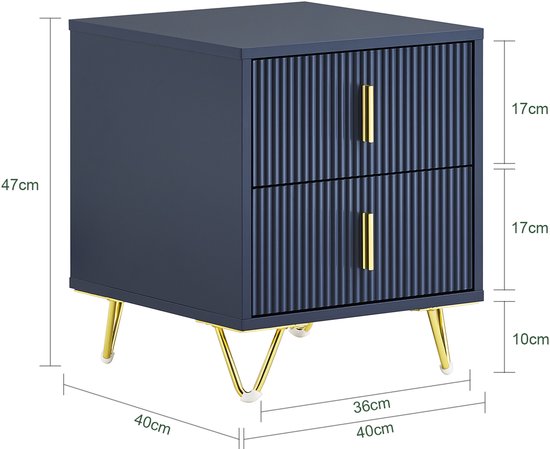 SoBuy Nachtkastje, nachtkastje met 2 laden, moderne bijzettafel voor slaapkamer en woonkamer, blauw, 40 x 40 x 47 cm FBT115-B