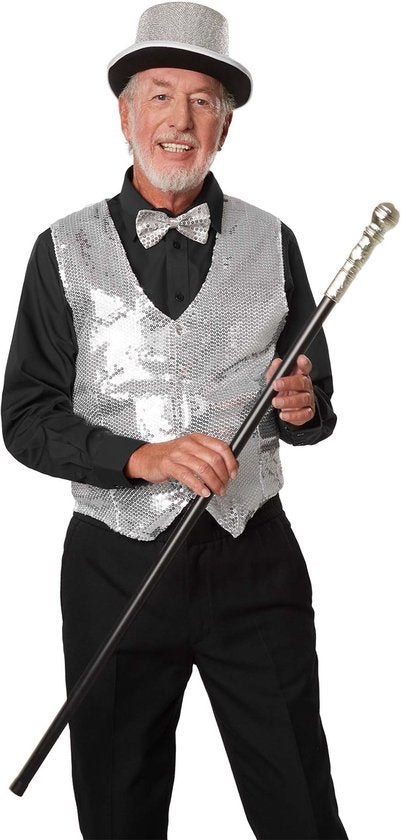 dressforfun - Paillettenvest heren zilver XXL - verkleedkleding kostuum halloween verkleden feestkleding carnavalskleding carnaval feestkledij partykleding - 303970