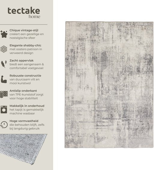 tectake® Vintage design tapijt - Laagpolig vloerkleed voor woonkamer, kinderkamer, slaapkamer of hal - Wasbaar - Div. afmetingen - 160x230cm - beige/grijs