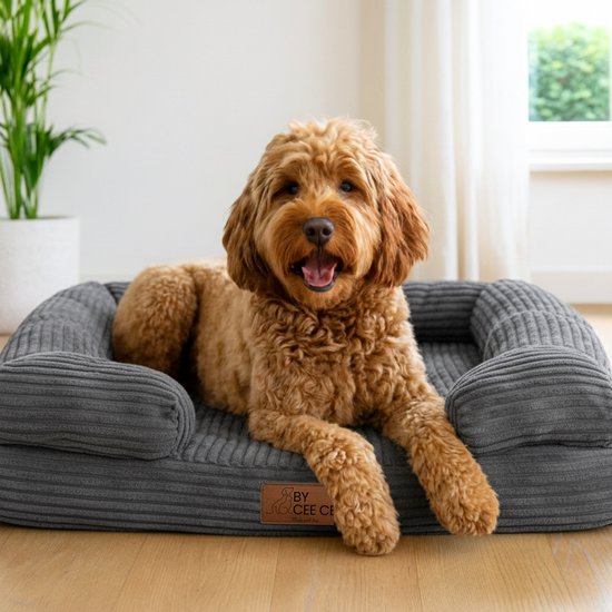 By Cee Cee Orthopedische Hondenmand – Orthopedisch Hondenkussen – Hondenbed – Ribstof - Voor Middelgrote Honden - Grijs - 108x81cm - Luca
