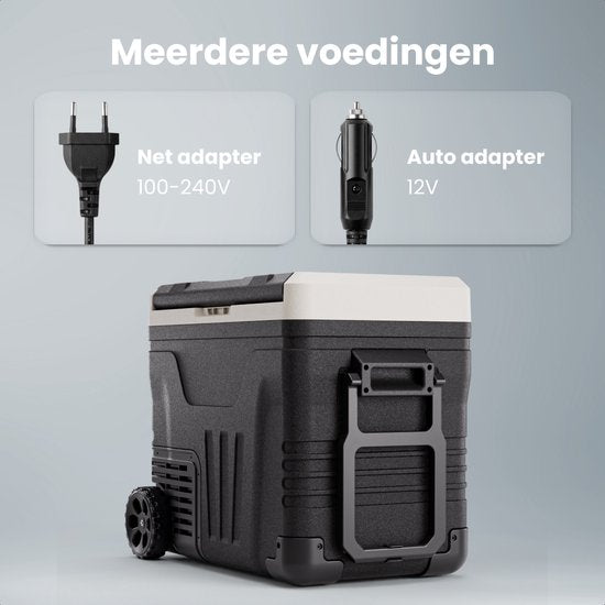 Auronic Elektrische Koelbox - Compressor - 50L - 12V en 240 volt - Camping Koelkast - Frigobox Auto - Met Wielen en Hendel - Zwart