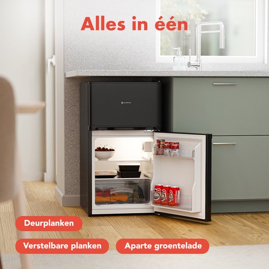 KitchenBrothers Koelkast - 61L Koelvak - 24L Vriesvak - IJskast - Koelvriescombinatie - Frigo - Vrijstaand - Zwart