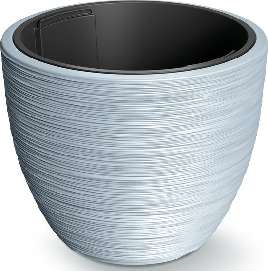 Prosperplast Plantenpot/bloempot Furu Stripes - buiten/binnen - kunststof - lichtgrijs - D40 x H40 cm - met binnenpot