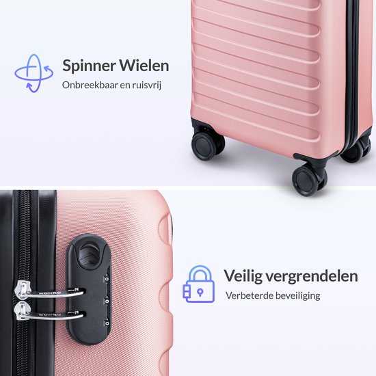 Nohrd Handbagage Koffer - Rosegoud - Reiskoffer met Wielen - 55x35x20 cm - Handbagage Trolley Lichtgewicht - Reiskoffers - Trolley op Wieltjes - Koffers