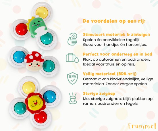 Frummel Fidget Spinners met Zuignap - Badspeelgoed - Sensorisch speelgoed - Fidget Toys - Badspinner - Fidget Spinner voor op Autoraam - 3 stuks - Draaidiertjes
