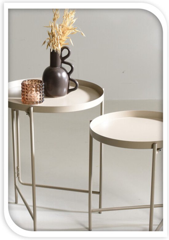 Home & Styling Bijzettafels/plantenstandaards - 2-delig - champagne/goud - metaal - D31 x H38 cm/D36 x H45 cm