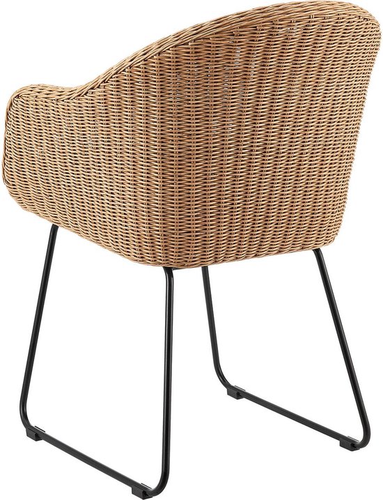 Juskys – Cody Rotan Tuinstoelen Set van 2 – 59 x 57 x 82 cm – Voorzien Van Comfortabele Zitkussens En Stalen Frame – Voor Terras En Eetkamer – Naturel Rotan En Staal