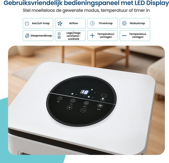 Gologi 3-in-1 Mobiele Airco - Aircooler met Wifi en App - 9.000 BTU/h - Met Raamafdichtingskit - Inclusief Afstandsbediening – Geschikt voor Slaapkamer - Wit
