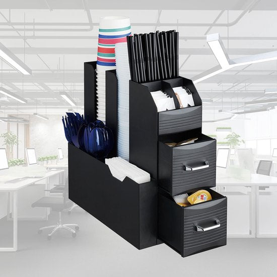 BRASQ Koffie en Thee Organizer Zwart – Ruimtebesparende Keukenorganizer met 9 Vakken & 2 Lades - Koffie Station