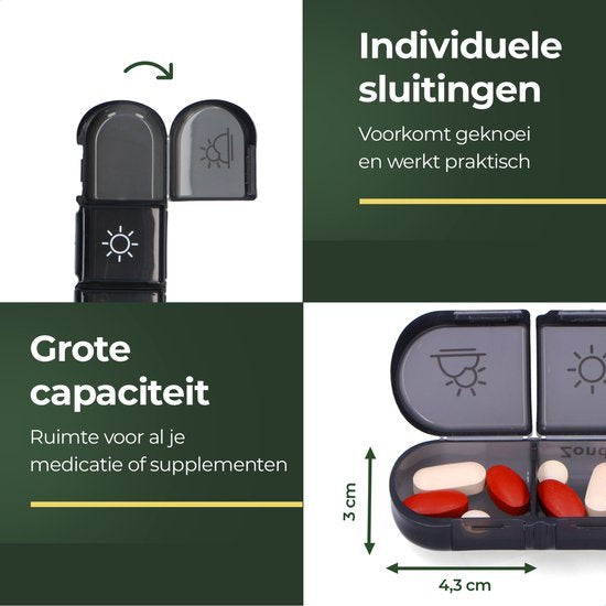 Gandria Pillendoos 7 Dagen - Uitneembaar Pillendoosje - Medicijndoos met 21 Compartimenten - Medicijndoos met Stevige Sluiting - 3 Vakken per Dag - Zwart