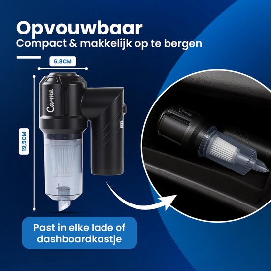 CarMe 2-in-1 Auto Stofzuiger - Zuigen & Blazen - Kruimeldief - 7 Opzetstukken - Oplaadbaar - Handstofzuiger - Airduster - Zwart